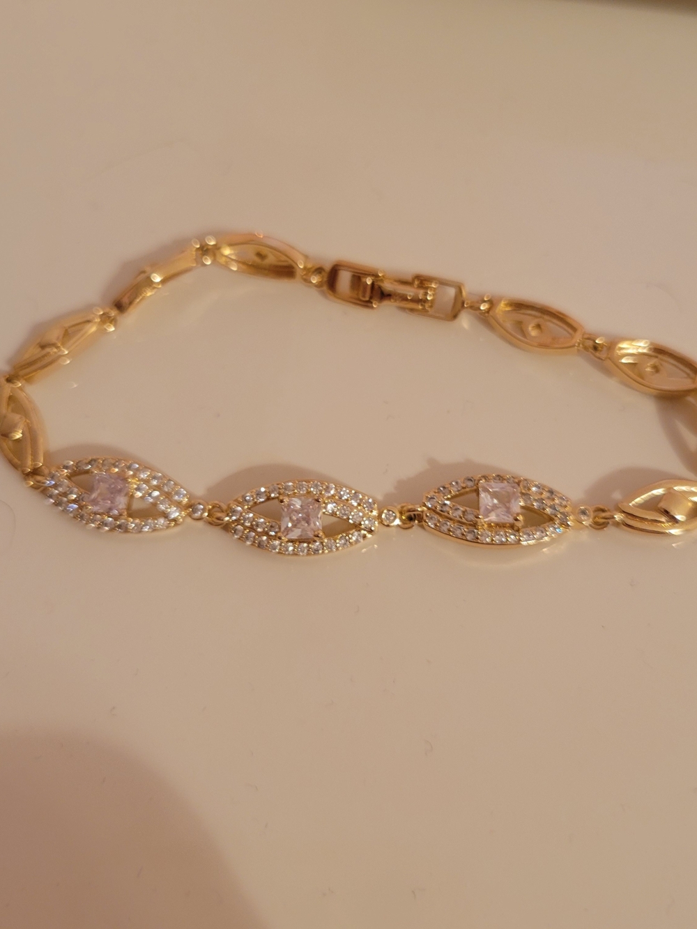 18k Gold Plated Evil Eye Bracelet with Crystal Accents
